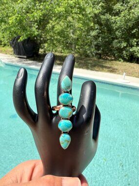 Kingman Turquoise Copper 5 stone Boho Statement Ring Handmade Adj Southwest 10g